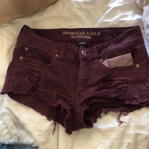 American Eagle Maroon distressed shorts